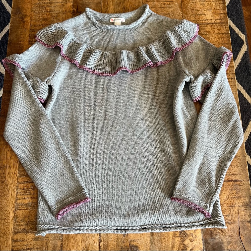 JCrew Crewcuts Grey Knit Ruffle Cotton Sweater Size 14